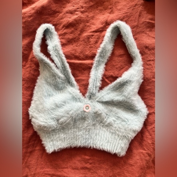 For Love & Lemons Light Blue Fuzzy Bralette | XXS | Fuzzy Top V Back NWOT - Picture 7 of 8